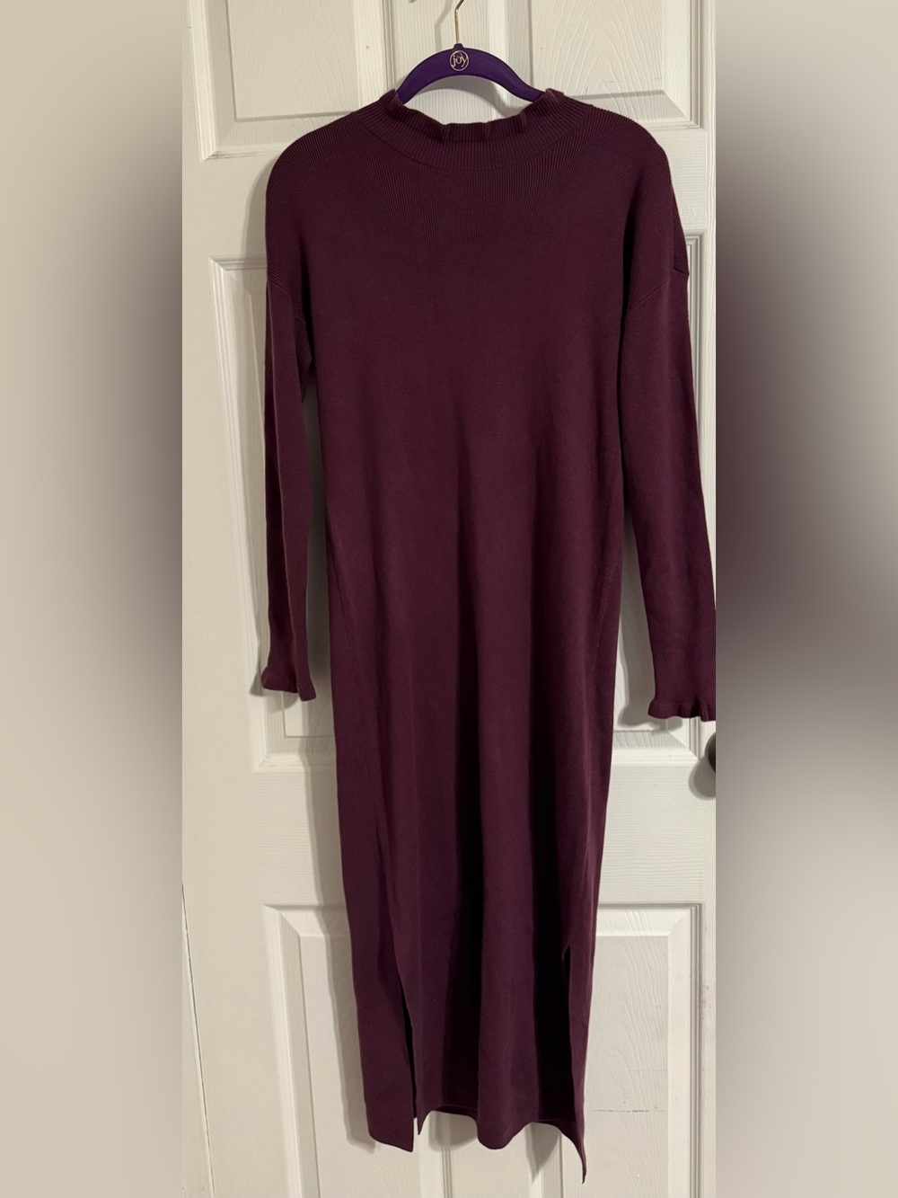 LOFT Long Sleeve Plum Ribbed Knit Maxi Dress